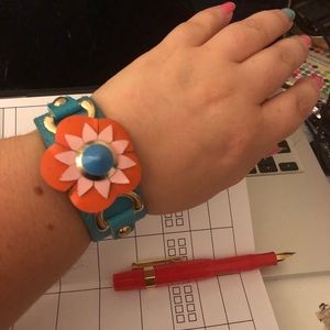Leather floral blue and orange cuff